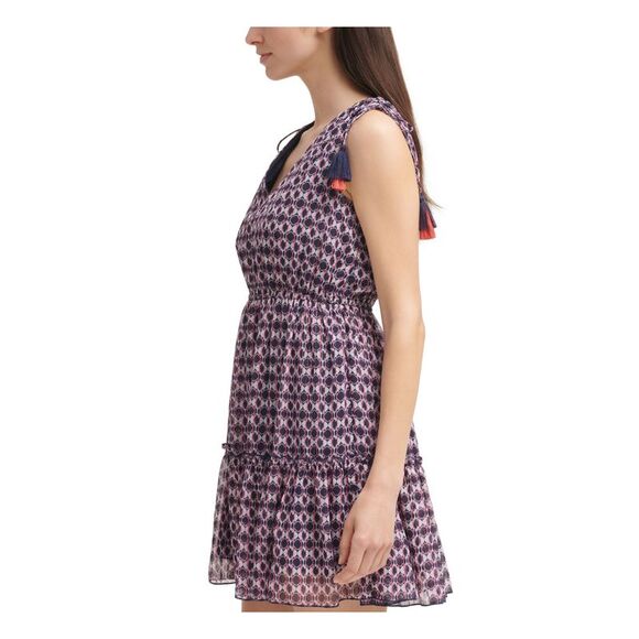 VINCE CAMUTO Womens Navy Tassel Ties Lined Sleeveless Mini Dress Petites 12P - Picture 3 of 5